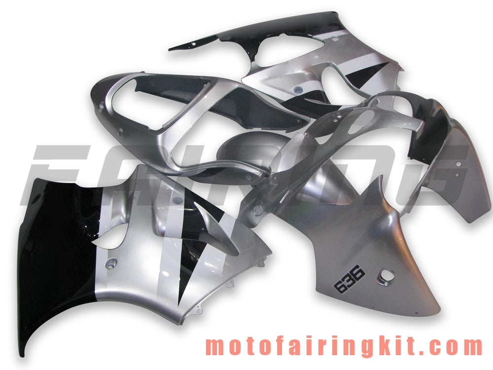 Fairing Kits Fit for ZX6R ZX-6R 636 2000 2001 2002 ZX6R 00 01 02 Plastic ABS Injection Mold Complete Motorcycle Body Aftermarket Bodywork Frame (Silver & Black) B001