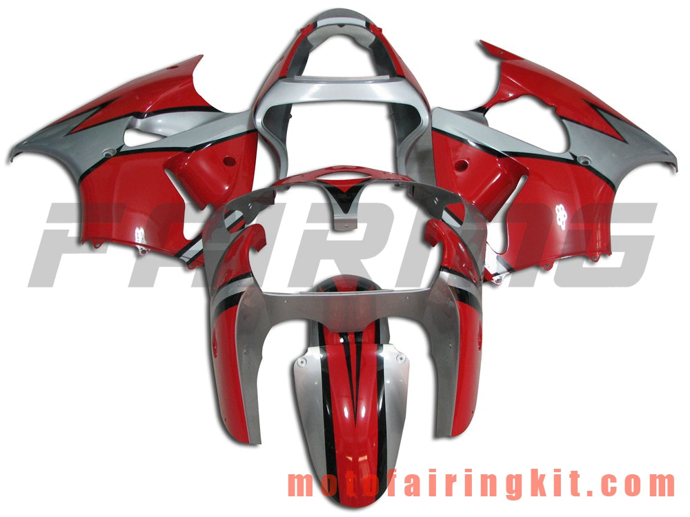 Fairing Kits Fit for ZX6R ZX-6R 636 2000 2001 2002 ZX6R 00 01 02 Plastic ABS Injection Mold Complete Motorcycle Body Aftermarket Bodywork Frame (Red & Silver) B003