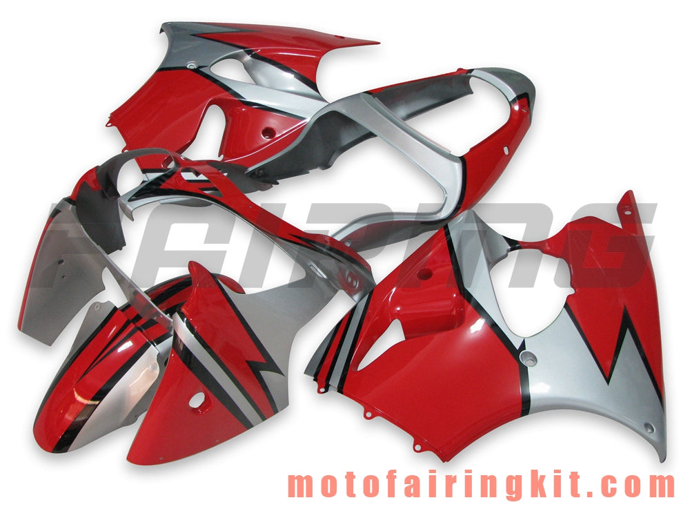 Fairing Kits Fit for ZX6R ZX-6R 636 2000 2001 2002 ZX6R 00 01 02 Plastic ABS Injection Mold Complete Motorcycle Body Aftermarket Bodywork Frame (Red & Silver) B003