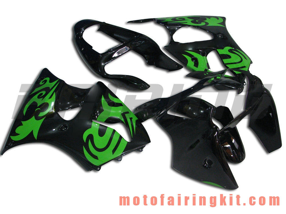 Fairing Kits Fit for ZX6R ZX-6R 636 2000 2001 2002 ZX6R 00 01 02 Plastic ABS Injection Mold Complete Motorcycle Body Aftermarket Bodywork Frame (Black & Green) B015