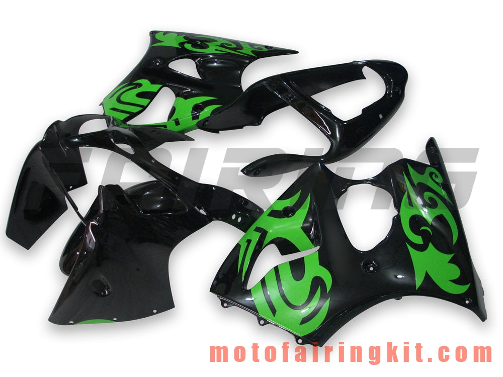 Fairing Kits Fit for ZX6R ZX-6R 636 2000 2001 2002 ZX6R 00 01 02 Plastic ABS Injection Mold Complete Motorcycle Body Aftermarket Bodywork Frame (Black & Green) B015