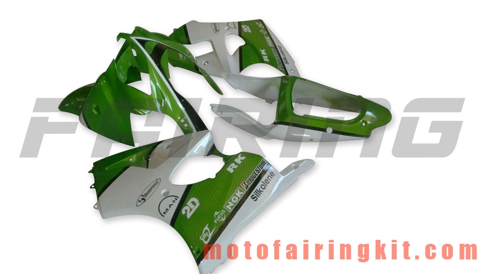 Fairing Kits Fit for ZX6R ZX-6R 636 2000 2001 2002 ZX6R 00 01 02 Plastic ABS Injection Mold Complete Motorcycle Body Aftermarket Bodywork Frame (Green & White) B073