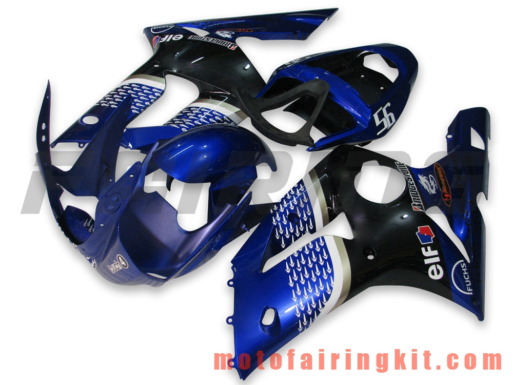 Kits de carenado aptos para ZX6R ZX-6R 636 2003 2004 ZX6R 636 03 04 Molde de inyección de plástico ABS Carrocería completa para motocicleta Marco de carrocería de posventa (azul y negro) B011