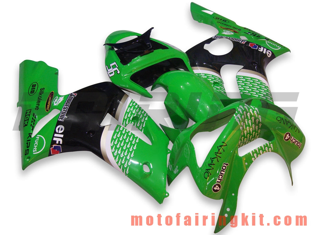 Kits de carenado aptos para ZX6R ZX-6R 636 2003 2004 ZX6R 636 03 04 Molde de inyección de plástico ABS Carrocería completa para motocicleta Marco de carrocería de posventa (verde y negro) B025