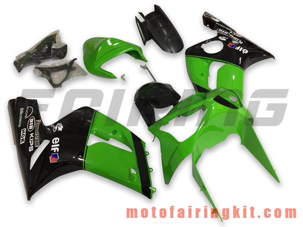 Kits de carenado aptos para ZX6R ZX-6R 636 2003 2004 ZX6R 636 03 04 Molde de inyección de plástico ABS Carrocería completa para motocicleta Marco de carrocería de posventa (verde y negro) B044