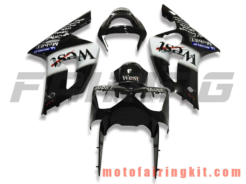 Kits de carenado aptos para ZX6R ZX-6R 636 2003 2004 ZX6R 636 03 04 Molde de inyección de plástico ABS Carrocería completa para motocicleta Marco de carrocería de posventa (blanco y negro) B061