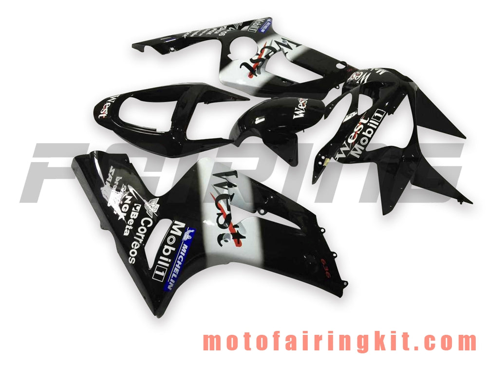 Kits de carenado aptos para ZX6R ZX-6R 636 2003 2004 ZX6R 636 03 04 Molde de inyección de plástico ABS Carrocería completa para motocicleta Marco de carrocería de posventa (blanco y negro) B061