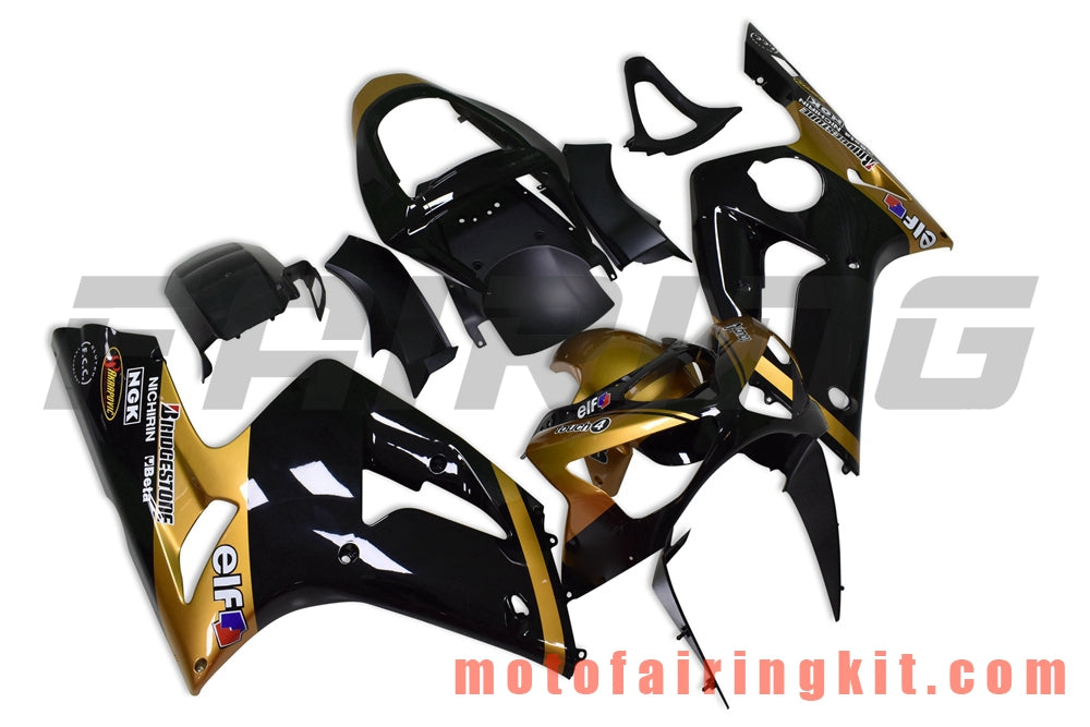 Kits de carenado aptos para ZX6R ZX-6R 636 2003 2004 ZX6R 636 03 04 Molde de inyección de plástico ABS Carrocería completa para motocicleta Marco de carrocería de posventa (negro y dorado) B067