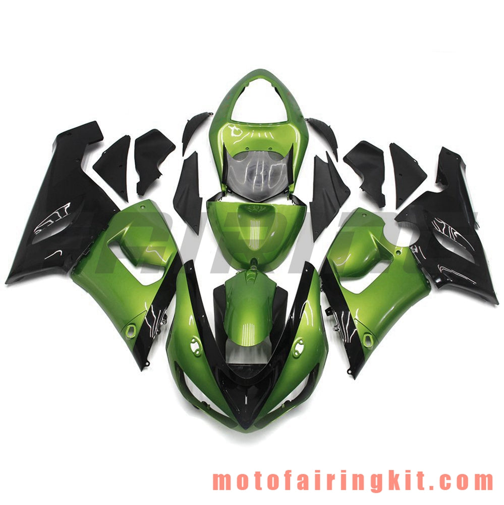 Kits de carenado aptos para ZX6R ZX-6R 636 2005 2006 ZX6R 636 05 06 Molde de inyección de plástico ABS Carrocería completa para motocicleta Marco de carrocería de posventa (verde y negro) B039