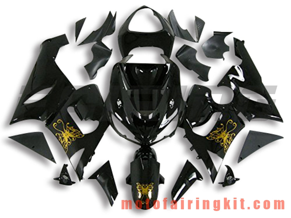 Fairing Kits Fit for ZX6R ZX-6R 636 2005 2006 ZX6R 636 05 06 Plastic ABS Injection Mold Complete Motorcycle Body Aftermarket Bodywork Frame (Black & Gold) B072