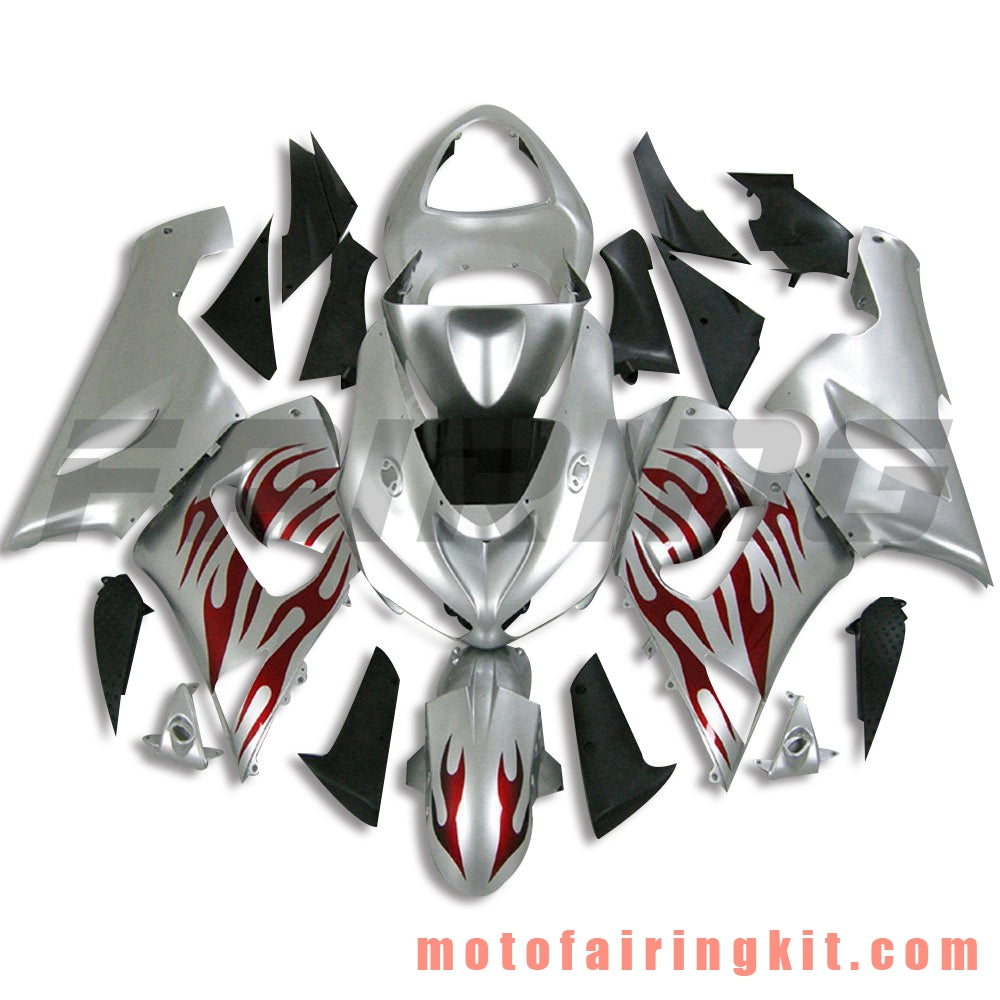 Kits de carenado aptos para ZX6R ZX-6R 636 2005 2006 ZX6R 636 05 06 Molde de inyección de plástico ABS Carrocería completa para motocicleta Marco de carrocería de posventa (plata y rojo) B073