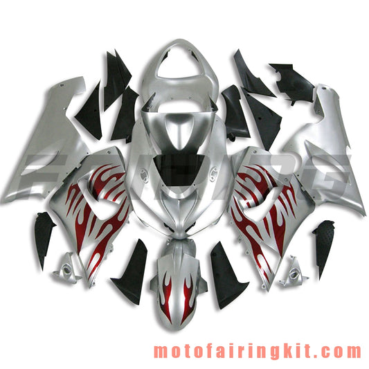 Fairing Kits Fit for ZX6R ZX-6R 636 2005 2006 ZX6R 636 05 06 Plastic ABS Injection Mold Complete Motorcycle Body Aftermarket Bodywork Frame (Silver & Red) B073