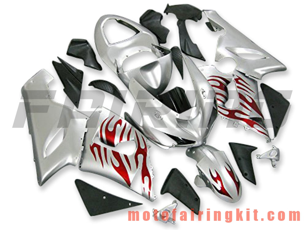 Fairing Kits Fit for ZX6R ZX-6R 636 2005 2006 ZX6R 636 05 06 Plastic ABS Injection Mold Complete Motorcycle Body Aftermarket Bodywork Frame (Silver & Red) B073