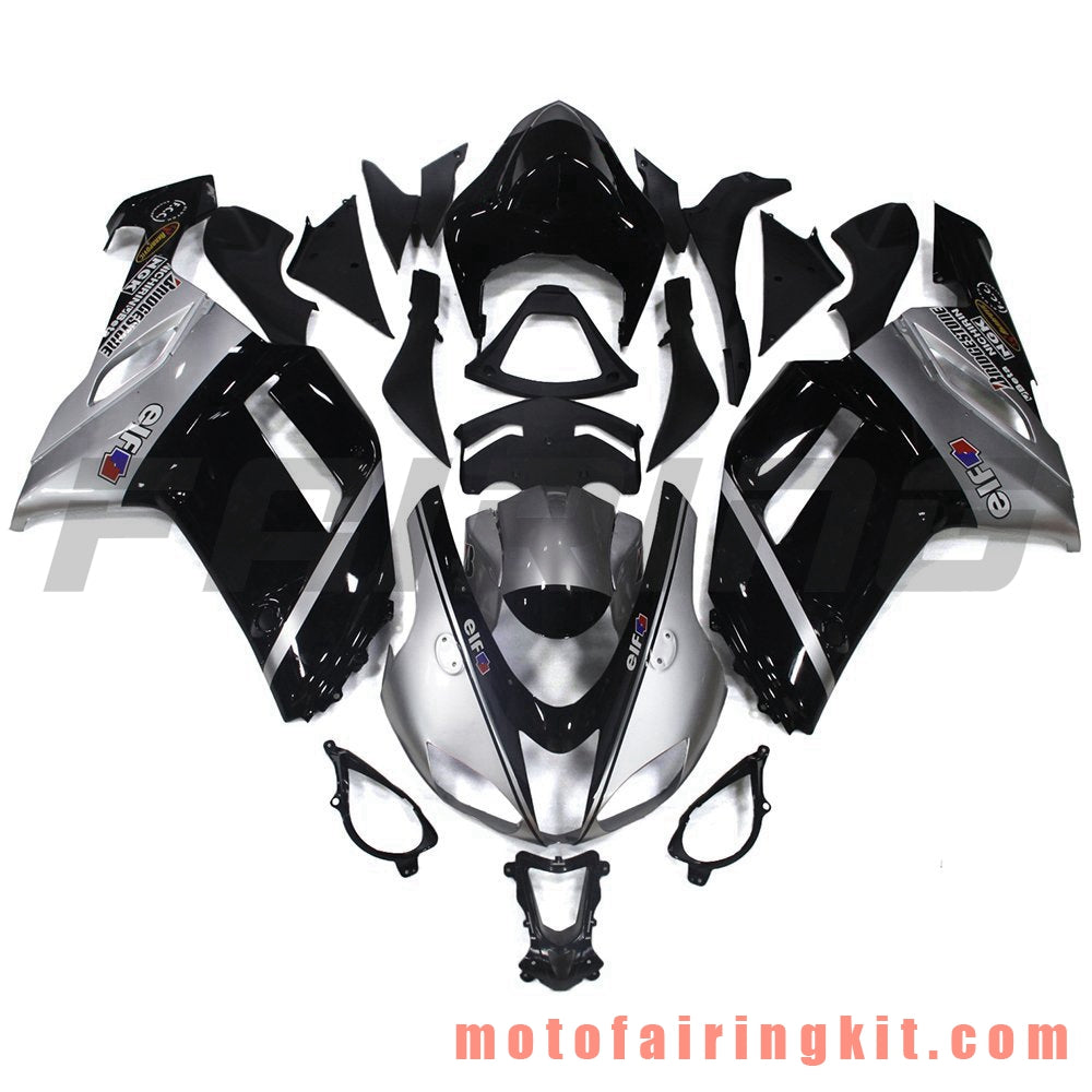 Fairing Kits Fit for ZX6R ZX-6R 636 2007 2008 ZX6R 636 07 08 Plastic ABS Injection Mold Complete Motorcycle Body Aftermarket Bodywork Frame (Black & Silver) B002