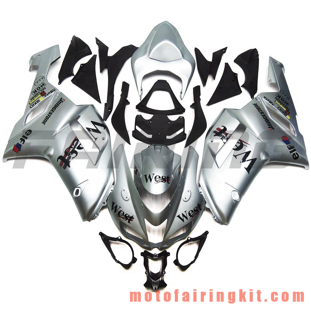 Kits de carenado aptos para ZX6R ZX-6R 636 2007 2008 ZX6R 636 07 08 Molde de inyección de plástico ABS Carrocería completa para motocicleta Marco de carrocería de posventa (plata y negro) B007