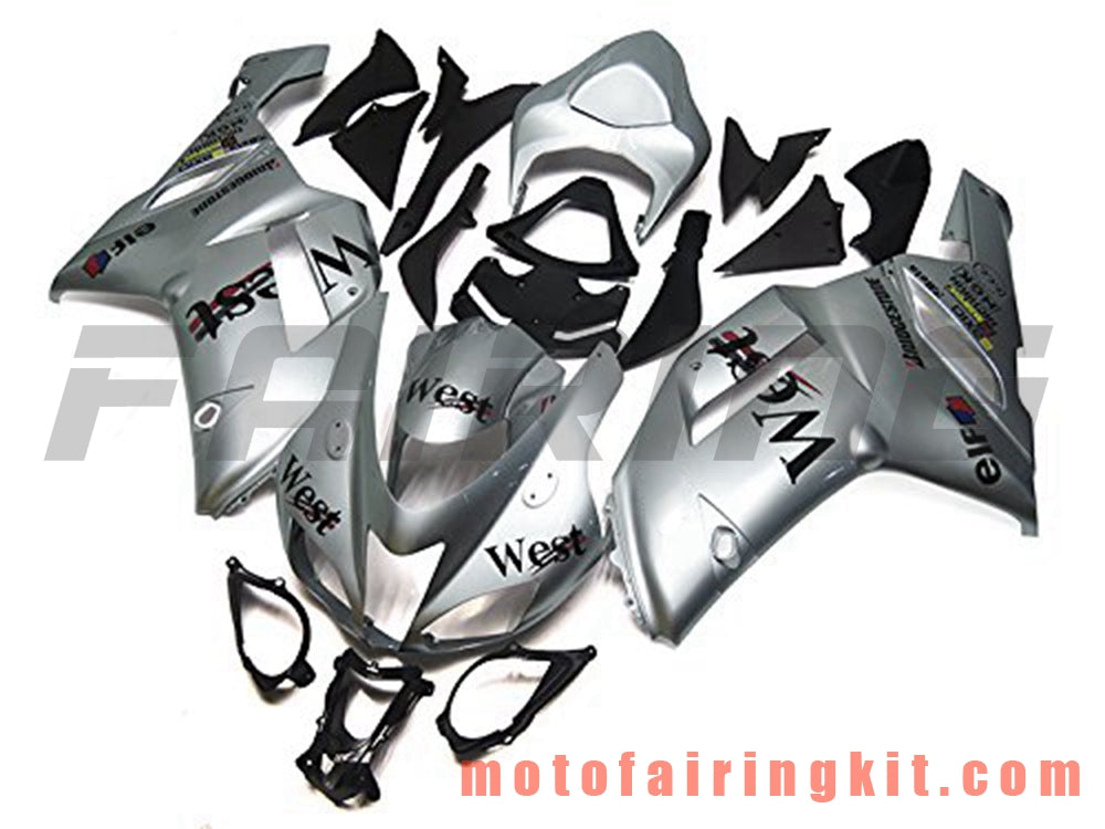 Fairing Kits Fit for ZX6R ZX-6R 636 2007 2008 ZX6R 636 07 08 Plastic ABS Injection Mold Complete Motorcycle Body Aftermarket Bodywork Frame (Silver & Black) B007