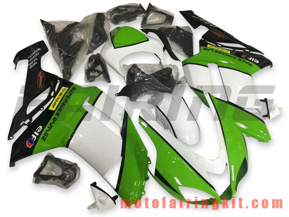 フェアリングキット ZX6R ZX-6R 636 2007 2008 ZX6R 636 07 08 プラスチック ABS 射出成形 完全なオートバイボディ アフターマーケットボディワークフレーム (グリーン &amp; ホワイト) B026