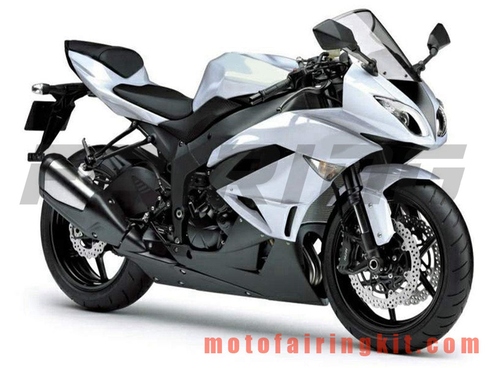 Fairing Kits Fit for ZX6R ZX-6R 636 2009 2010 2011 2012 09 10 11 12 Plastic ABS Injection Mold Complete Motorcycle Body Aftermarket Bodywork Frame (White & Black) B021