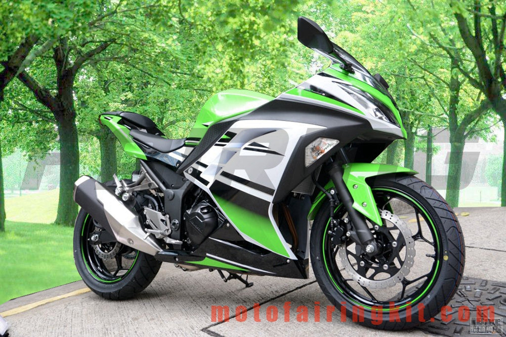 Fairing Kits Fit for EX300R ZX300R 2013 2014 2015 2016 2017 EX300R ZX300R Plastic ABS Injection Mold Complete Motorcycle Body Aftermarket Bodywork Frame (Green & White) B005