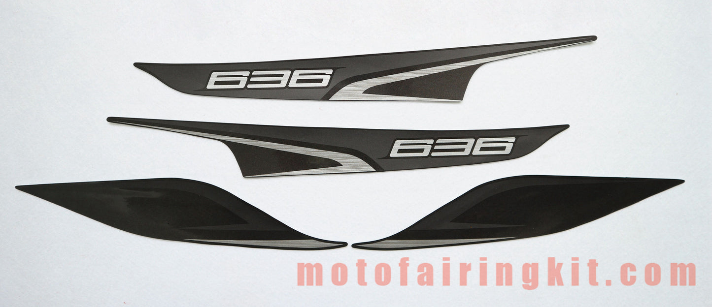 Motorcycle Decals Sticker for ZX6R ZX-6R 636 2013 2014 2015 2016 Motorbike Racing Fairing Decal (Black & Silver)